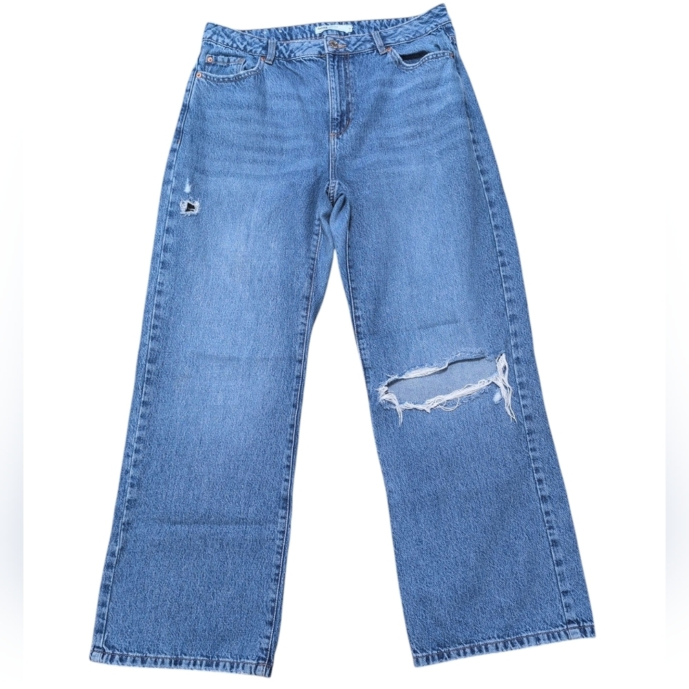 Garage Denim Jambe Large Wide Leg‎ Medium Wash Distressed Jeans Women's 31